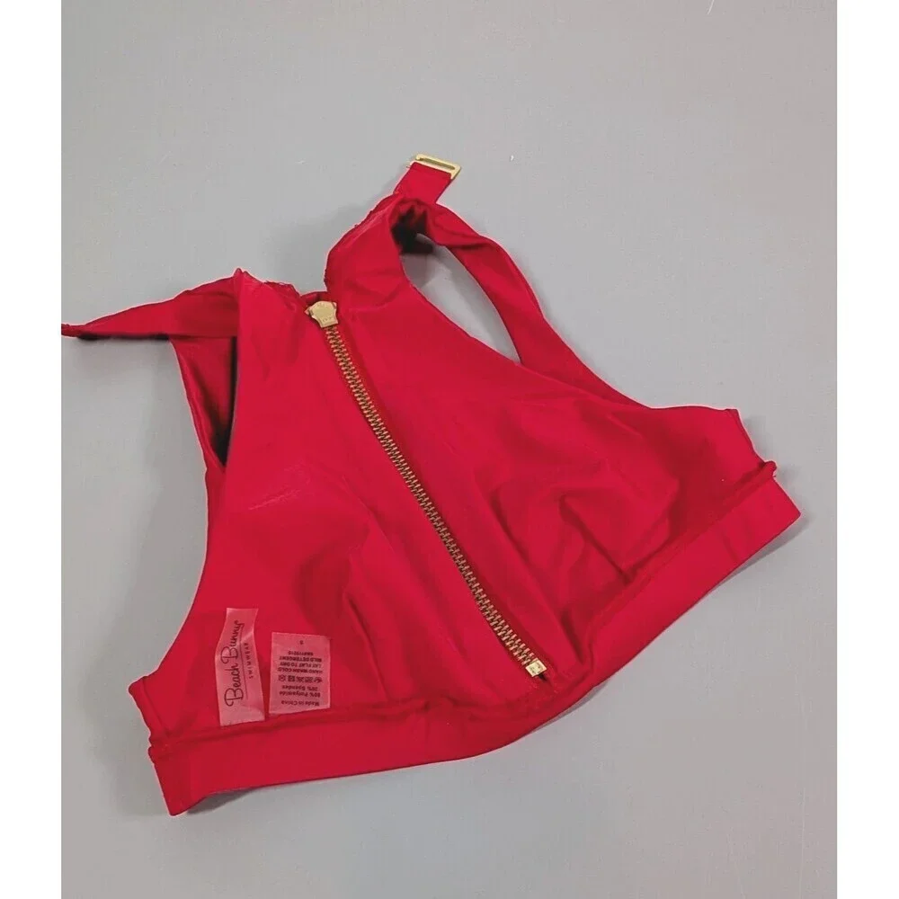 Beach‎ Bunny Swim Bikini Top Small Red Zip Front High Neck Beach Eye Catching